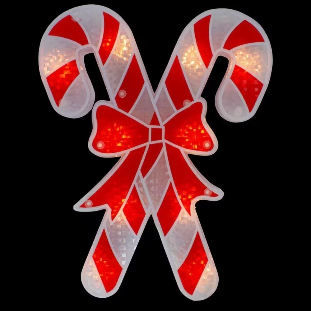Northlight 12” Lighted Holographic Window Silhouette Candy Cane Red & White NIB